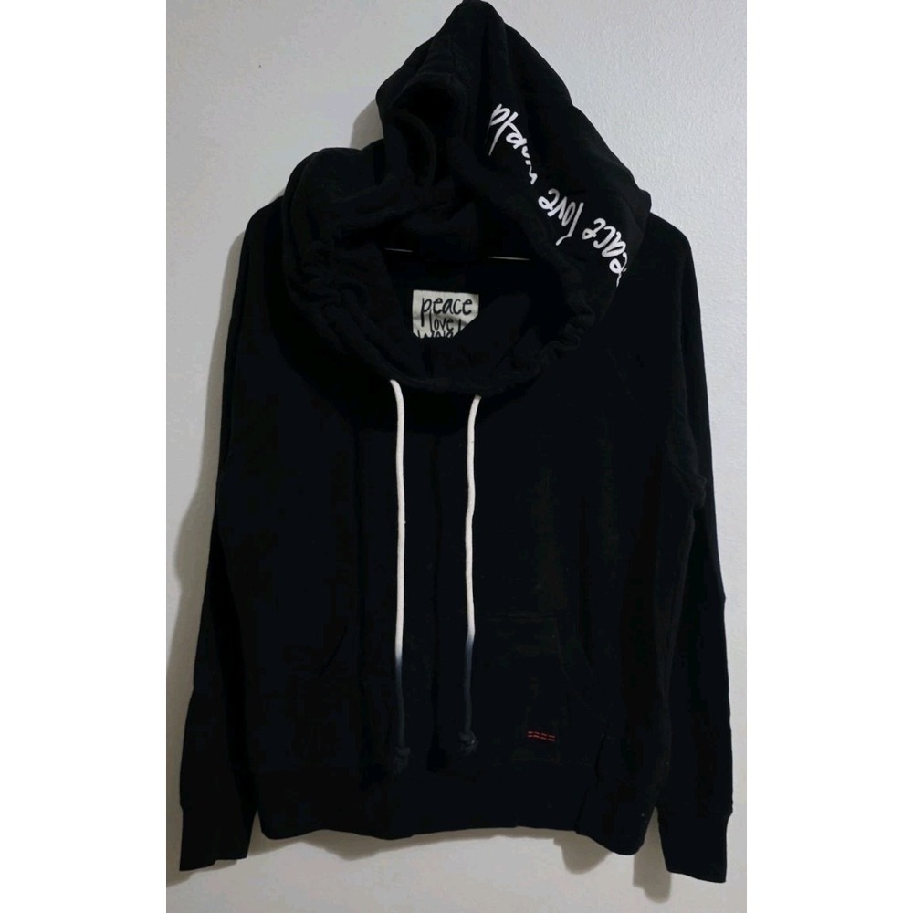Peace Love World Hoodie Sweatshirt Women Sz S Black‎ Sweater Pullover Cozy